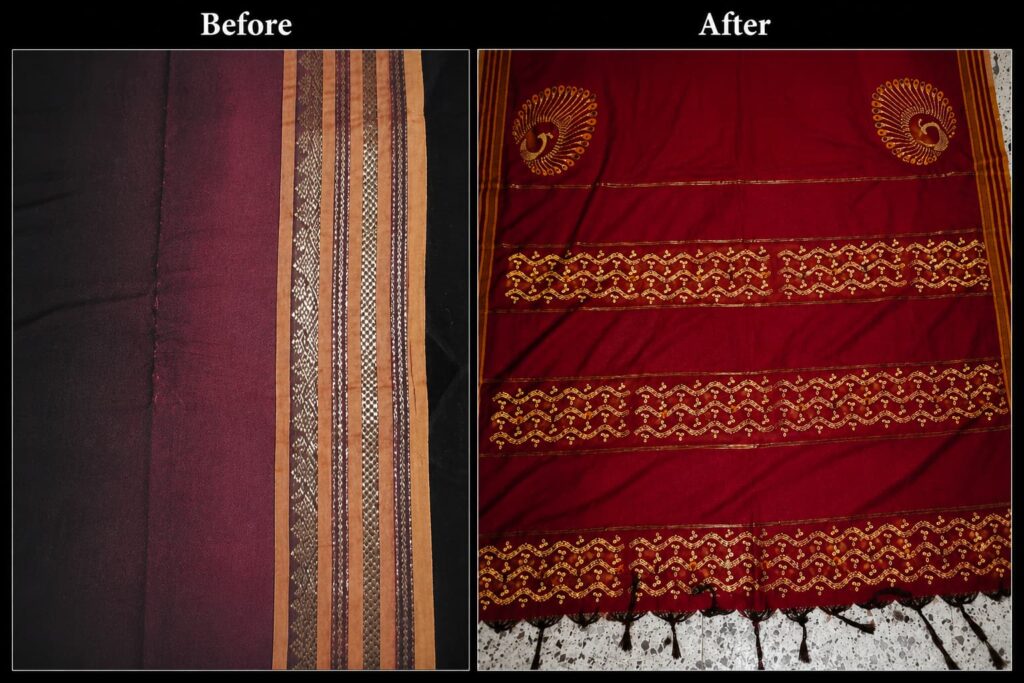 Screenprinted saree