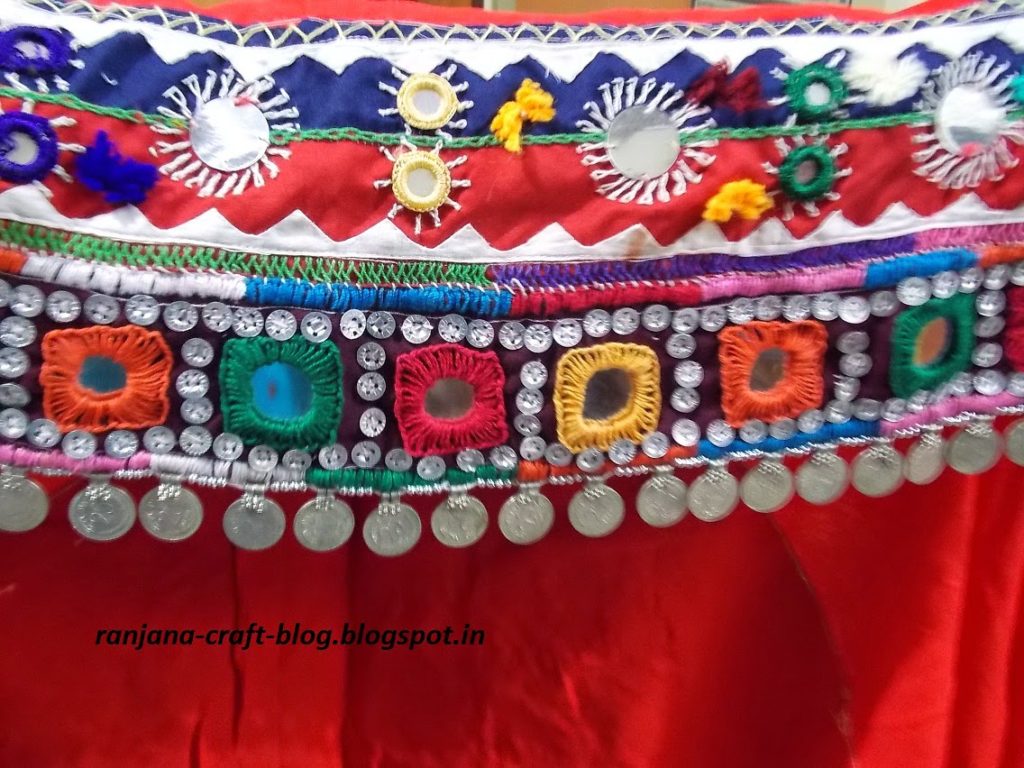 Recycled Boho Multicolour Embroidered Patch,Handmade Kutchi Mirror Applique Red White Tribal Banjara Mirror Embroidery Patch,DIY Patch