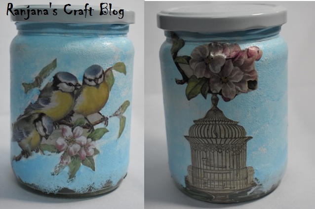 Decoupage on glass jar