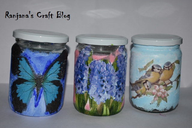 Decoupage on glass jars