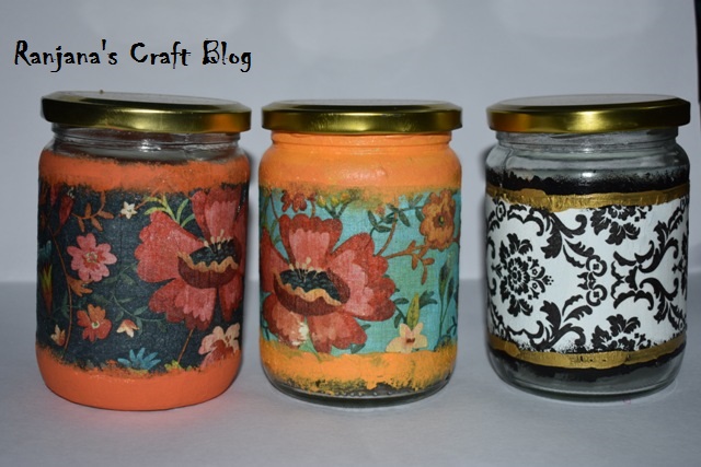 Decoupage on glass jars