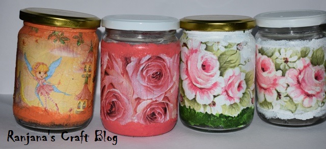 Decoupage on glass jars