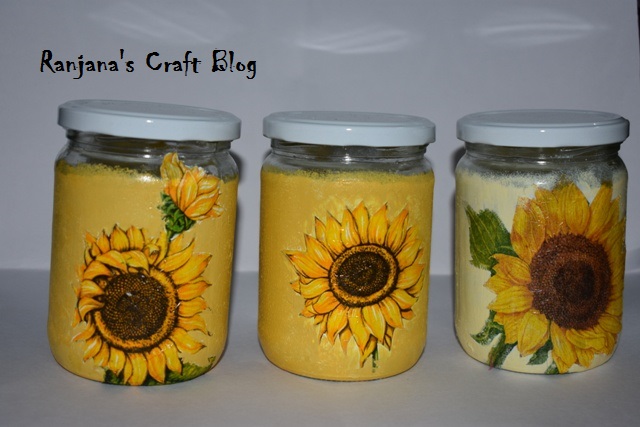 Decoupage on glass jars