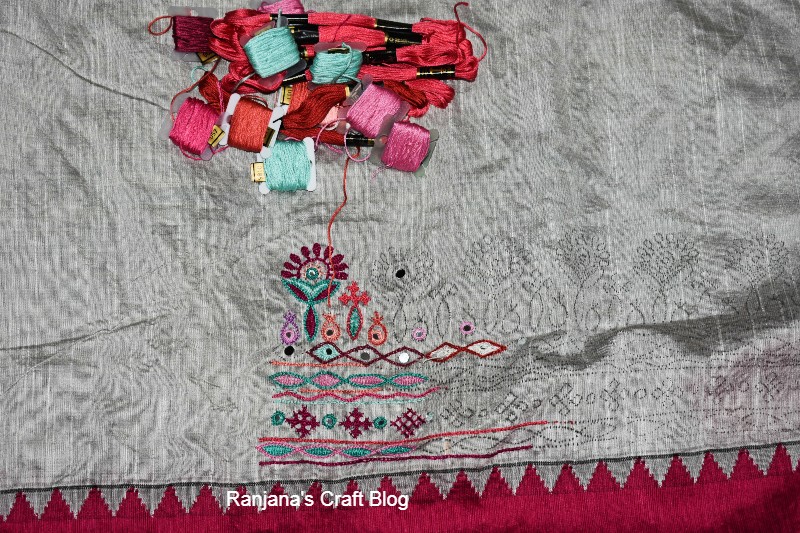 Hand embroidery on saree