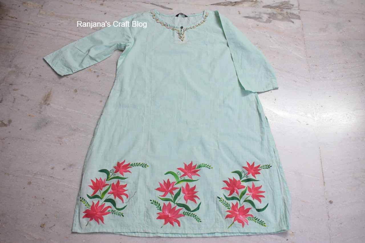 fabric painting dress design Fabric colour Floral Design On The Dress at 950/piece in Virar