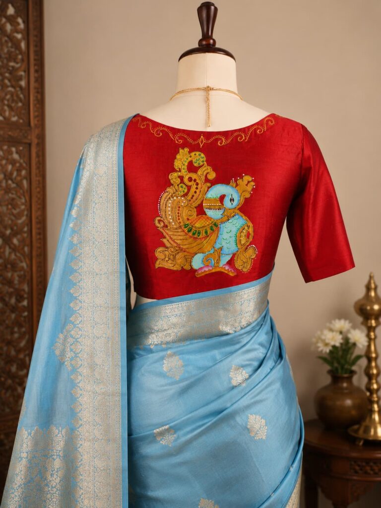 Tanjore painting on the blouse
