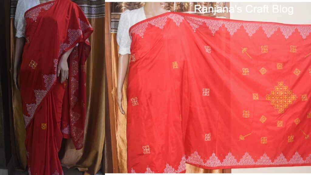 Saree with Kolam embroidery