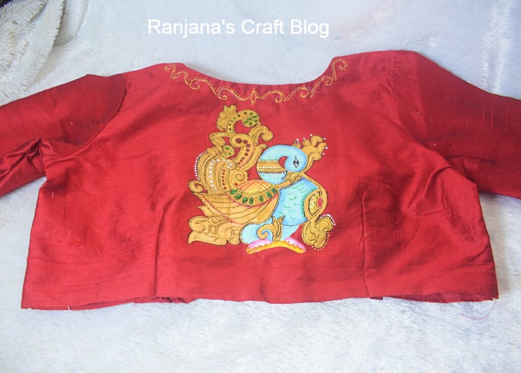 Tanjore painting on the blouse